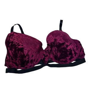 XOXO burgundy velvet bra with black straps size 38DD